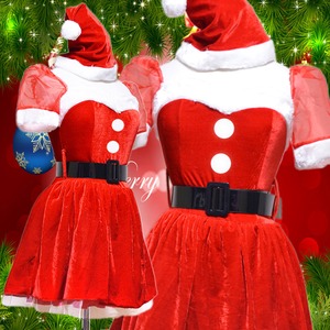 0905 Red お姫サンタコスチューム３点セット/クリスマス/コスプレ/コスチューム/パーティ/衣装/仮装 