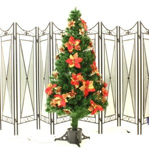 【クリスマス】150cm光ファイバーツリー(クリスマスツリー ポインセチア/赤・金) T401-120