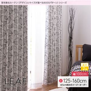 窓を飾るカーテン（デザインとサイズが選べる8000パターン）モダン LEAF（リーフ） 遮光2級 （AL） 幅100cm×丈140cm（2枚組） ブラック