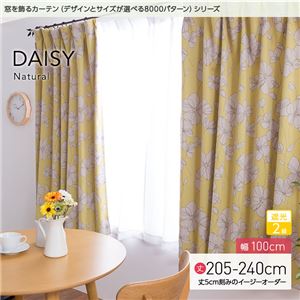 窓を飾るカーテン（デザインとサイズが選べる8000パターン）ナチュラル DAISY（デイジー） 遮光2級 （AL） 幅100cm×丈240cm（2枚組） イエロー